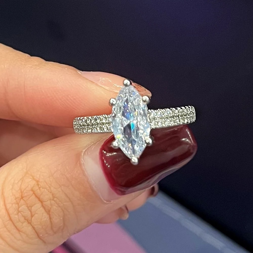 New 925 Silver Marquise Cut Women’s Diamond Ring - Picture 3 of 5